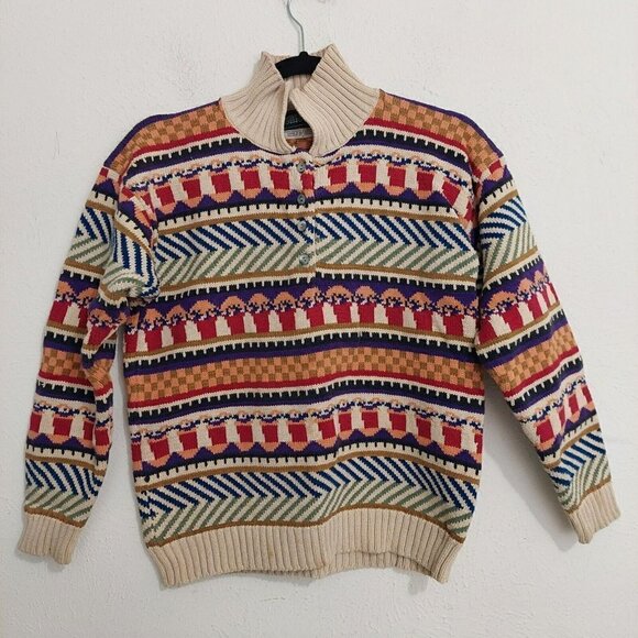 Cricket Women's Vintage (90's) Sweater Multicolored Geometric Sz M British Crown - Picture 2 of 9